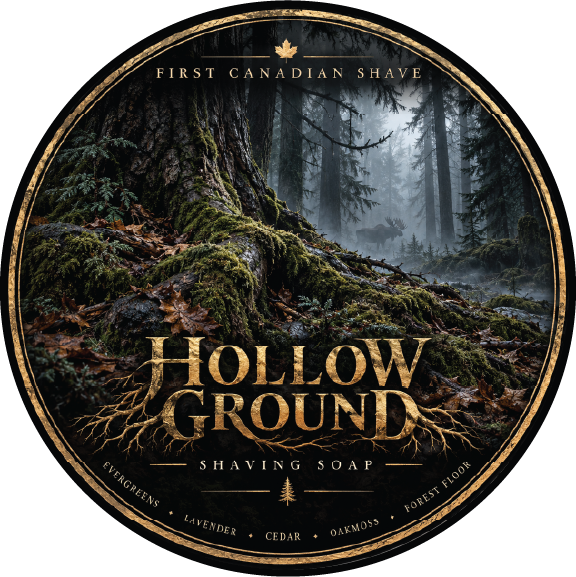 Product label for Hollow Ground shaving soap, by First Canadian Shave