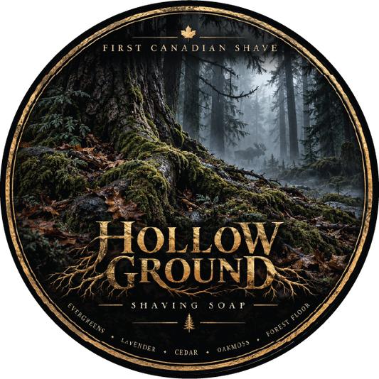 Product label for Hollow Ground shaving soap, by First Canadian Shave