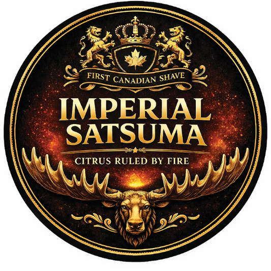 Imperial Satsuma shaving soap label by First Canadian Shave