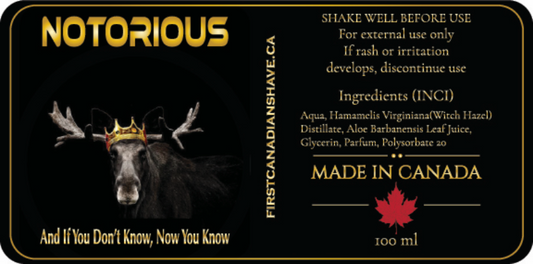 Shave product label with moose illustration and branding details